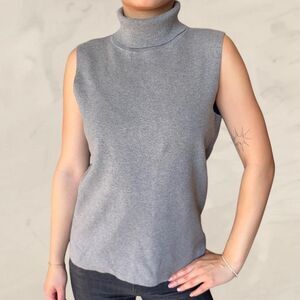 TALBOTS Sleeveless Turtleneck Shell Sweater Cotton Blend Gray Size Large